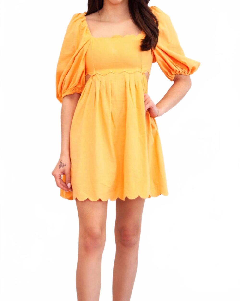NEW MABLE sweet scallops cutout babydoll dress in orange